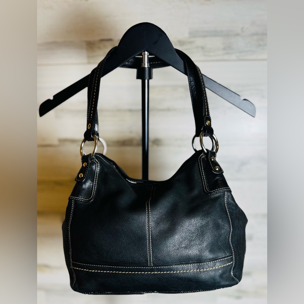 The Sak Shoulder Purse Black Leather Hobo Style Shoulder Purse w/Floral Lining